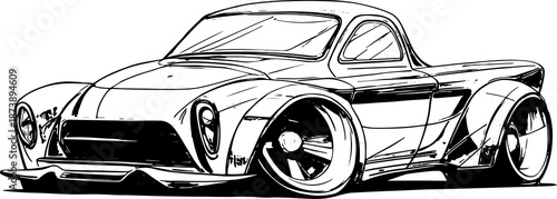 Illustrations of high-speed vintage cars and silhouette sketches of classic cars for racing and transportation.