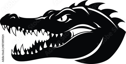Crocodile Head Predator Black and White Vector Illustration