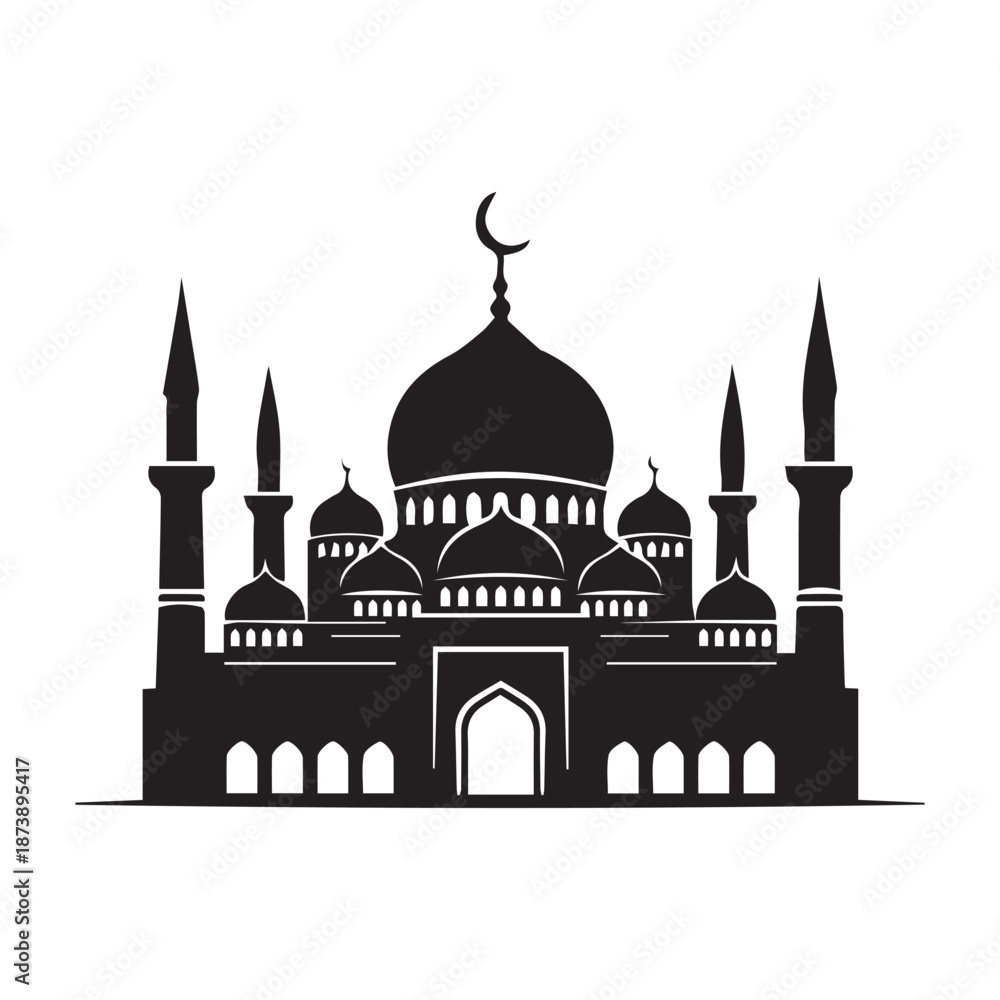 Fototapeta premium Modern Minimal Mosque Illustration with Clean Islamic Architecture