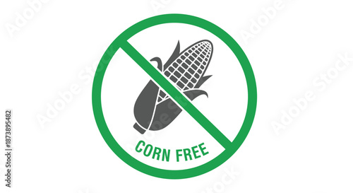 Green circular "Corn Free" allergen icon with a crossed-out ear of corn, used for food packaging and dietary information labels.