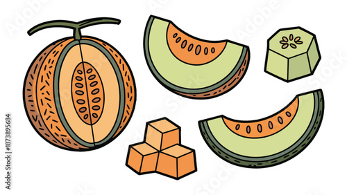 Fresh Melon Slices: Savor the refreshing taste of summer with vibrant, freshly sliced cantaloupe, artfully presented, inviting you to relish in the pure joy of nature's bounty.