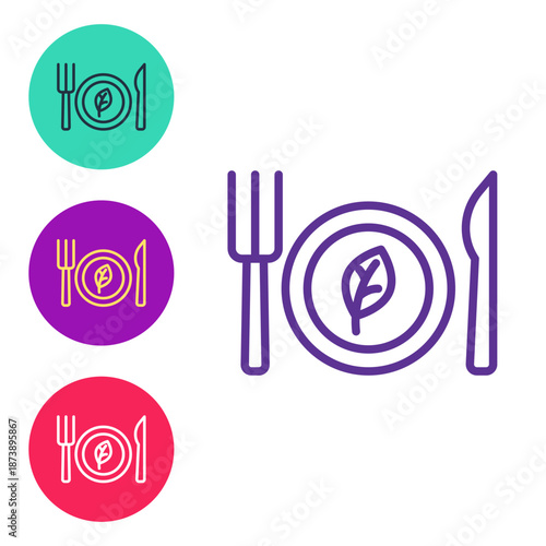 Set line Vegan food diet icon isolated on white background. Organic, bio, eco symbol. Vegan, no meat, lactose free, healthy, fresh and nonviolent food. Set icons colorful. Vector