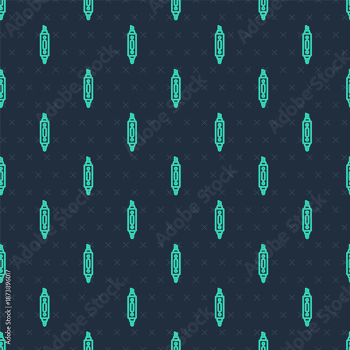 Green line Marker pen icon isolated seamless pattern on blue background. Vector