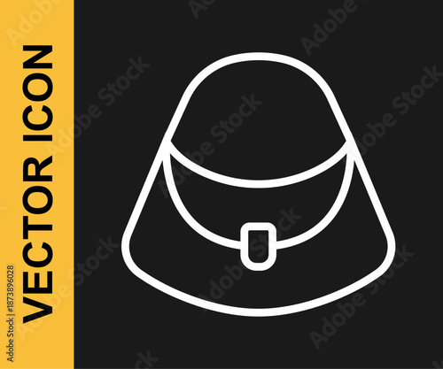 White line Handbag icon isolated on black background. Female handbag sign. Glamour casual baggage symbol. Vector