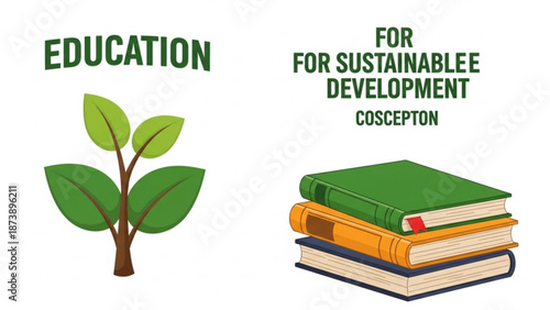 Education for sustainable development concept with books and green leaves symbolizing growth and learning with eco and friendly and ecology and nature
