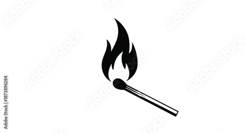 Black silhouette icon of a lit matchstick with a flame, symbolizing fire, heat, ideas, and danger, isolated on a white background.