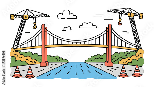 A Bridge in Construction: A bridge under construction. Illustrating the dynamic and evolving nature of architecture and engineering, the scene showcases the fusion of structures and creativity.
