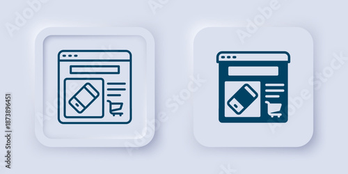 Filled and outline Online shopping on screen icon isolated on grey background. Concept e-commerce, e-business, online business marketing. Square button. Vector