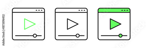 Set line Online play video icon isolated on white background. Film strip with play sign. Vector