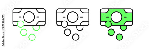 Set line Stacks paper money cash icon isolated on white background. Money banknotes stacks. Bill currency. Vector