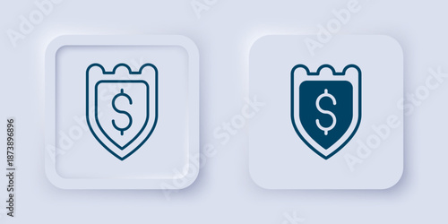 Filled and outline Shield with dollar symbol icon isolated on grey background. Security shield protection. Money security concept. Square button. Vector