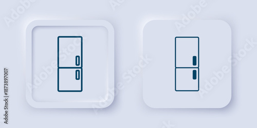 Filled and outline Refrigerator icon isolated on grey background. Fridge freezer refrigerator. Household tech and appliances. Square button. Vector