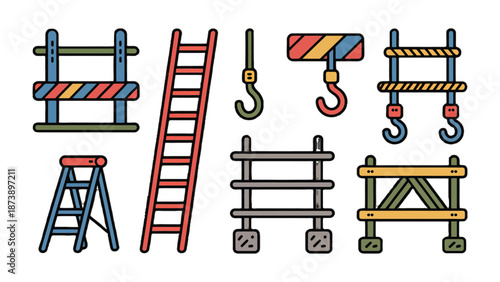 Construction Equipment Illustration: A collection of meticulously crafted, colorful illustrations of essential construction tools, each a symbol of the building industry.
