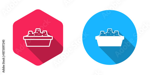 Filled and outline Sandbox for kids with sand icon isolated with long shadow background. Vector