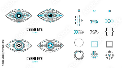 Cyber eye digital technology icon set
