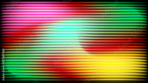 Neon abstract background with colorful horizontal stripes and light effects vector illustration.