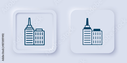 Filled and outline City landscape icon isolated on grey background. Metropolis architecture panoramic landscape. Square button. Vector