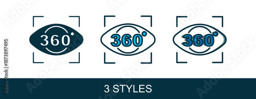 Filled outline 360 degree view icon isolated on white background. Virtual reality. Angle 360 degree camera. Panorama photo. Vector