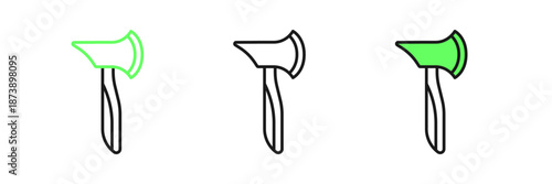 Set line Wooden axe icon isolated on white background. Lumberjack axe. Vector