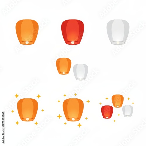 Collection of Colorful Sky Lanterns Illustration