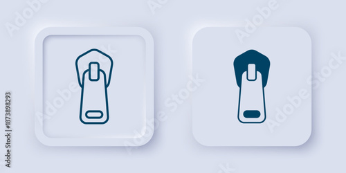 Filled and outline Zipper icon isolated on grey background. Square button. Vector