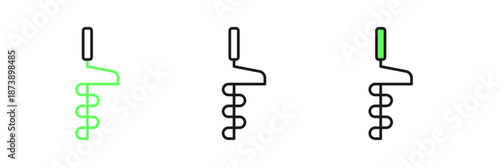 Set line Hand ice drill for winter fishing icon isolated on white background. Vector