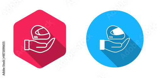 Filled and outline Racing helmet icon isolated with long shadow background. Extreme sport. Sport equipment. Vector