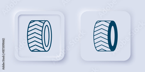 Filled and outline Car tire wheel icon isolated on grey background. Square button. Vector