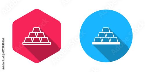Filled and outline Gold bars icon isolated with long shadow background. Banking business concept. Vector