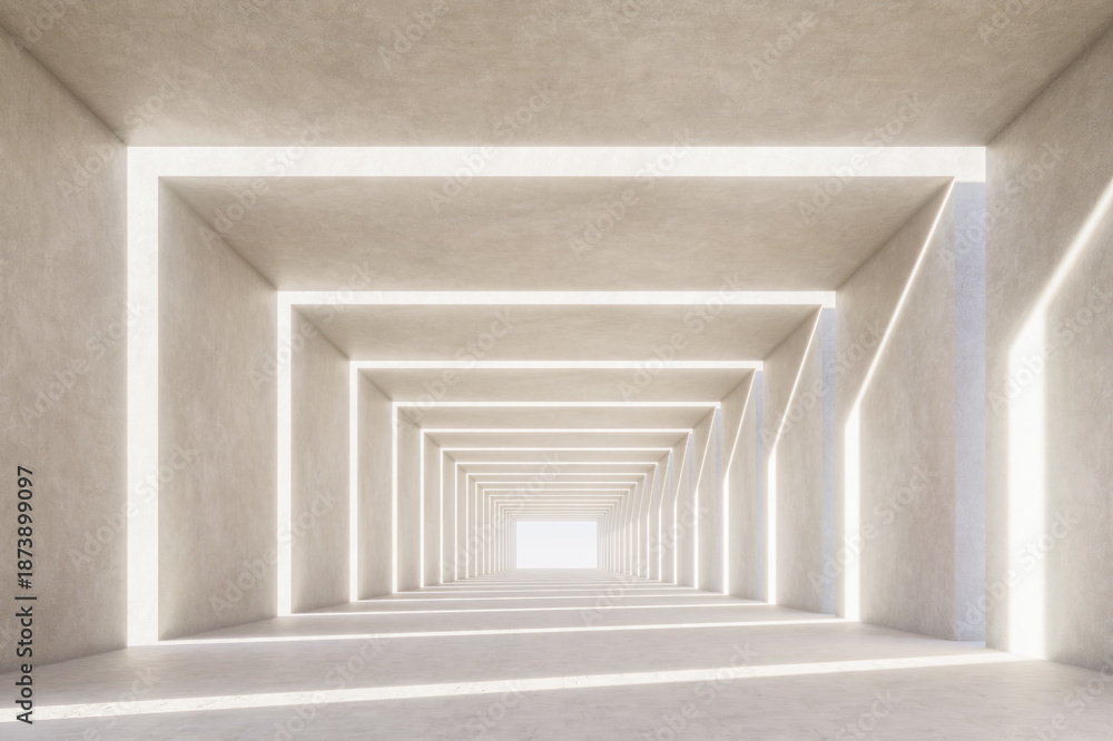 Obraz premium Minimal futuristic corridor with geometric frames