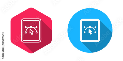 Filled and outline Computer display with vector design program icon isolated on isolated with long shadow background. Photo editor software with user interface. Vector