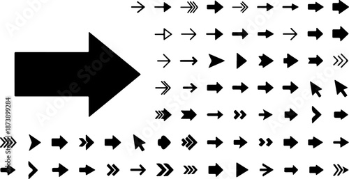 Wallpaper Mural A large collection of various black directional arrows featuring a prominent pointer on the left. Vector illustration Torontodigital.ca
