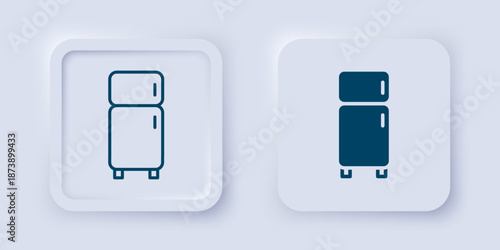 Filled and outline Refrigerator icon isolated on grey background. Fridge freezer refrigerator. Household tech and appliances. Square button. Vector
