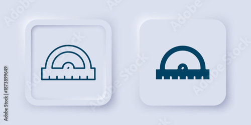Filled and outline Protractor grid for measuring degrees icon isolated on grey background. Tilt angle meter. Measuring tool. Geometric symbol. Square button. Vector