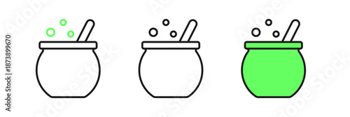Set line Halloween witch cauldron icon isolated on white background. Happy Halloween party. Vector