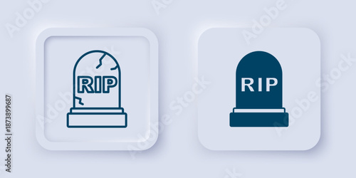Filled and outline Tombstone with RIP written on it icon isolated on grey background. Grave icon. Happy Halloween party. Square button. Vector