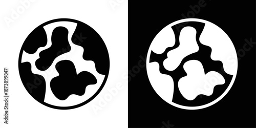 Earth globe icon in solid fill style, displayed in black on white and white on black background. Perfect for global concepts, environmental themes, and world-related visuals.