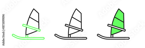 Set line Windsurfing icon isolated on white background. Vector