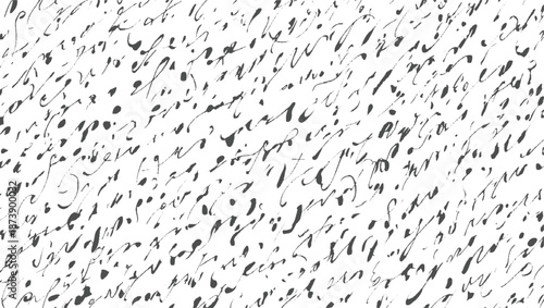 Seamless abstract background texture featuring dense, overlapping handwritten script in black ink on a white canvas artistic and vintage applications