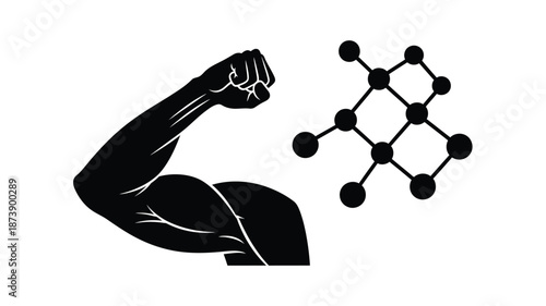 Muscular arm flexing with a geometric shape a striking silhouette