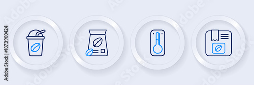 Set line Bag of coffee beans, Coffee thermometer, and Iced icon. Vector