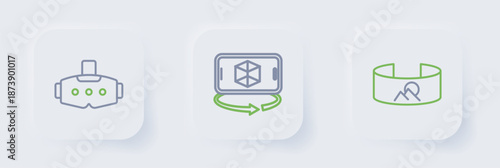Set line 360 degree view, 3d modeling and Virtual reality glasses icon. Vector