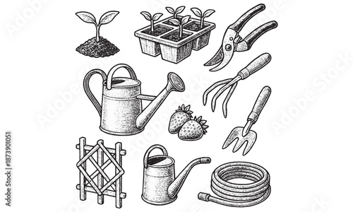 Gardening Starter Tools Icons Set - Seedling Watering Can Trowel Vector Pack