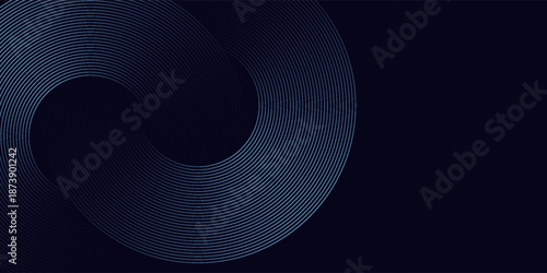 Abstract blue glowing geometric lines on dark blue background. Modern shiny blue circle lines pattern. Futuristic technology concept. Suit for cover, poster, banner, brochure, header,  eps10