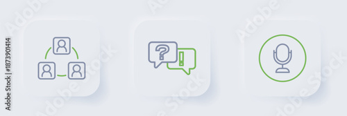 Set line Microphone, Question and Answer and Meeting icon. Vector