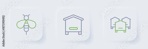 Set line Hive for bees, and Bee icon. Vector