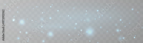 Deep blue dust sparkles with glitter, sparks, shimmer across glowing bokeh blur. Twinkling particles, luminous highlights, flare create festive Christmas and New Year magic. PNG vector illustration.