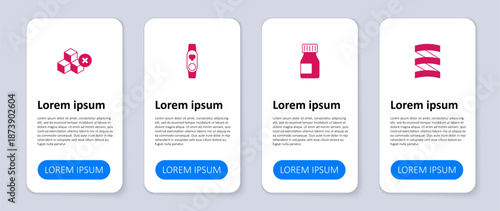 Set Sports nutrition proteine, Vitamins, Smart watch with heart and No sugar free. Business infographic template. Vector