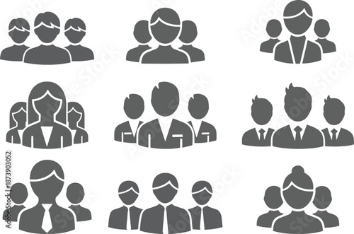 Set of human resource team icons representing diverse business groups for corporate staff profile