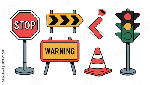 Traffic Safety: An eye-level shot captures a collection of essential traffic signs. The composition of each sign reflects safety and order.